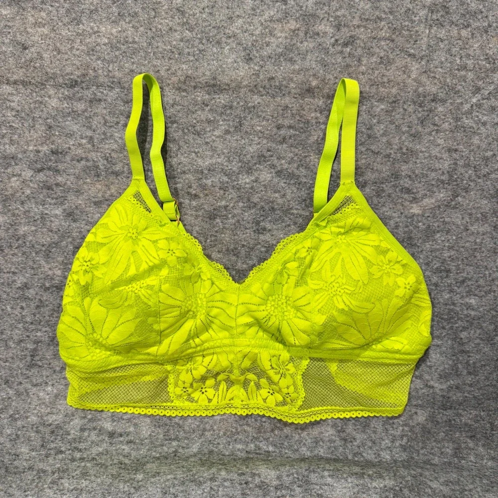 Aerie Floral Lace Wireless Bralette Neon Green‎ XL Boho Longline Bra
